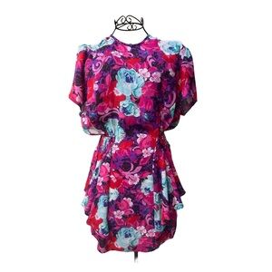 Vintage 1960s Women’s Multi Colored Floral Ruffle Mini Dress